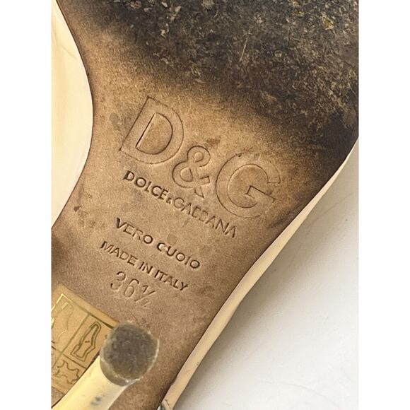 DOLCE & GABBANA D&G Patent Leather Beige Sling Back Heels Sz 36.5/6 US Peep Toe - Picture 14 of 15